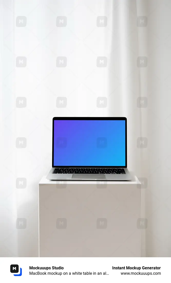 MacBook mockup on a white table in an all white background