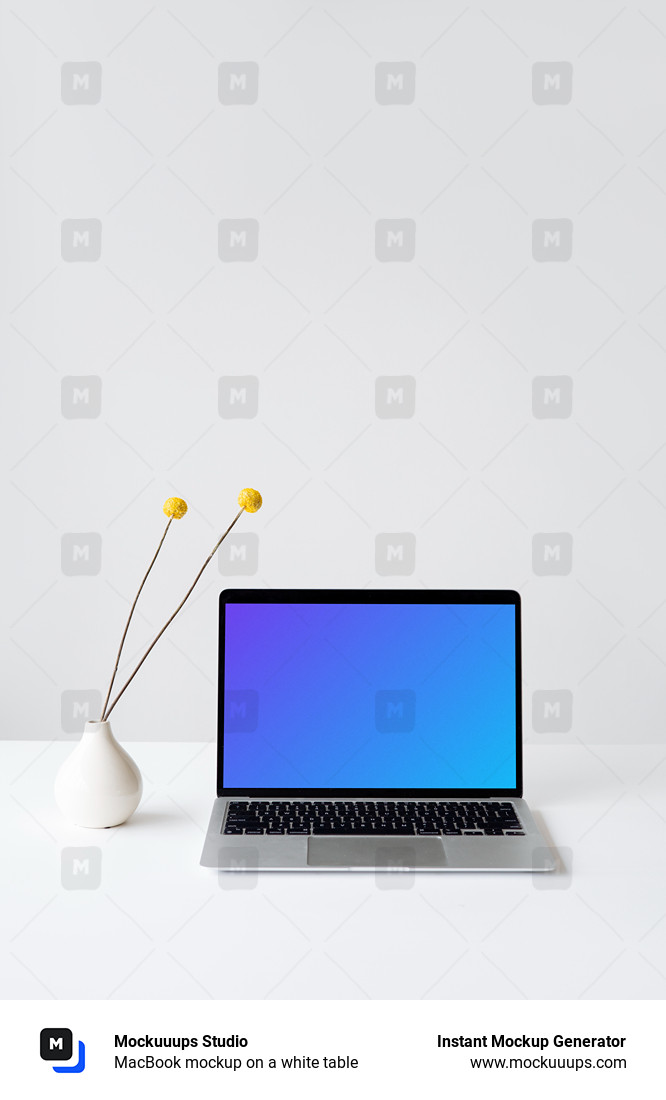 MacBook mockup on a white table