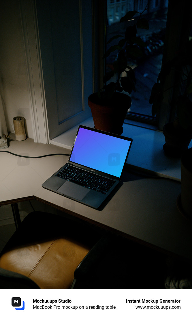 MacBook Pro mockup on a reading table