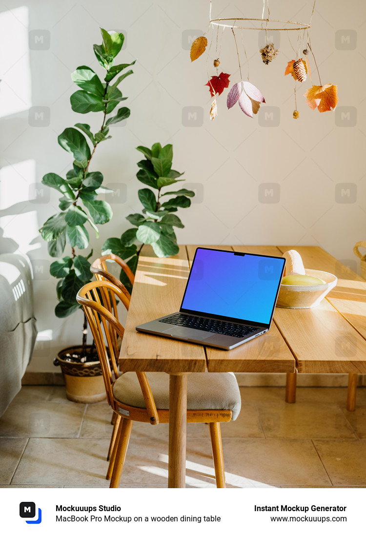 MacBook Pro Mockup on a wooden dining table