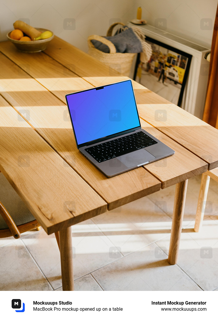 MacBook Pro mockup opened up on a table