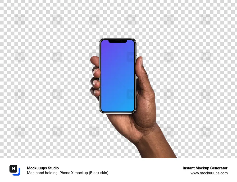 Man hand holding iPhone X mockup (Black skin)