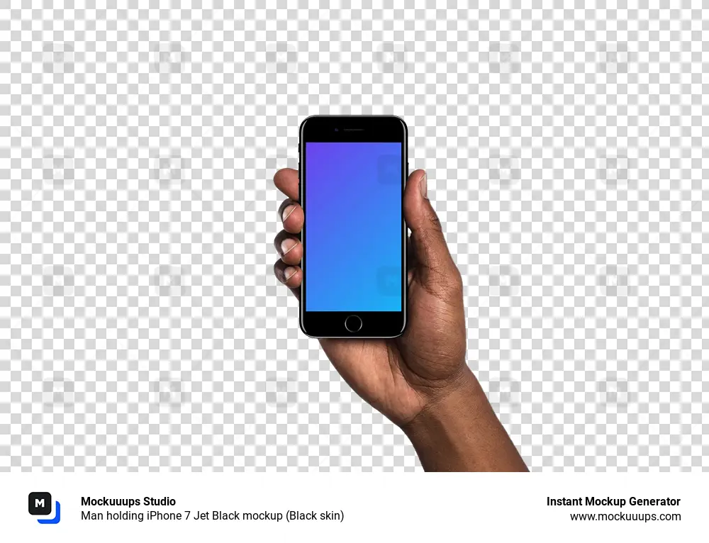 Man holding iPhone 7 Jet Black mockup (Black skin)