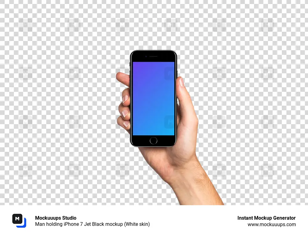 Man holding iPhone 7 Jet Black mockup (White skin)