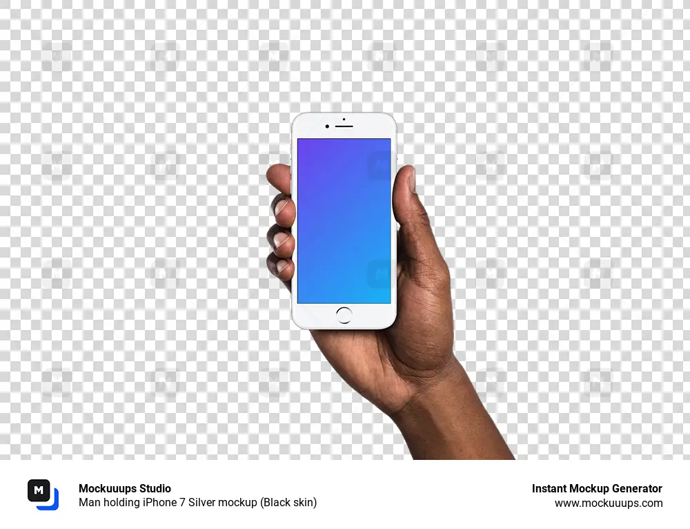 Man holding iPhone 7 Silver mockup (Black skin)