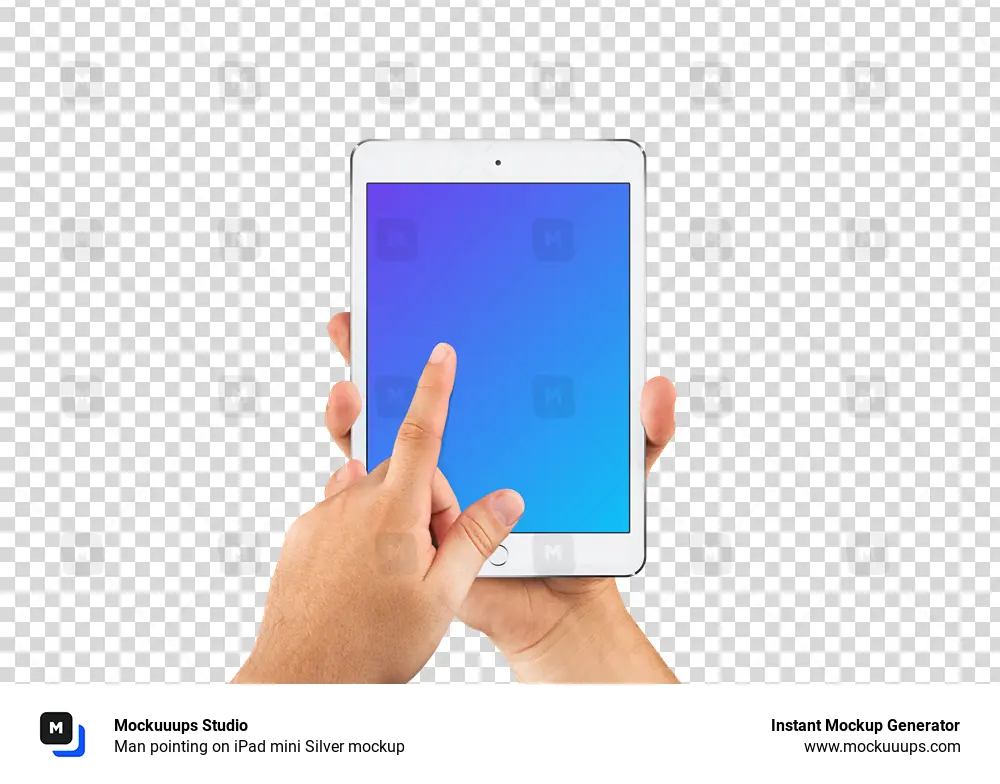 Man pointing on iPad mini Silver mockup