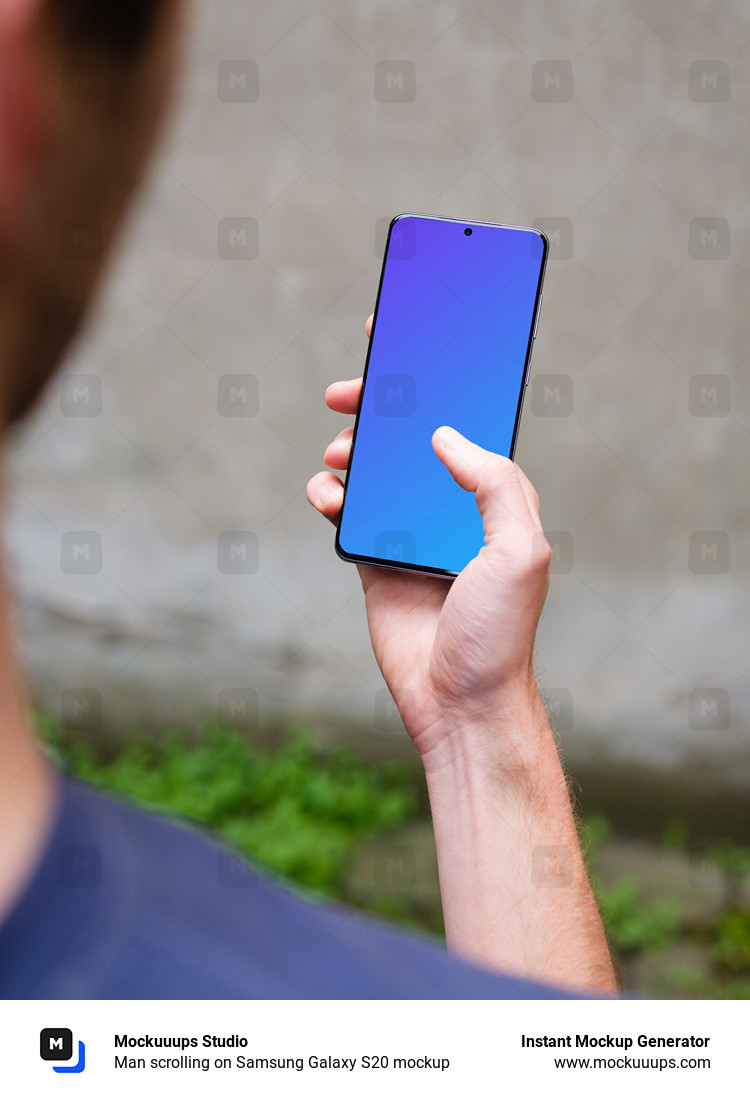 Man scrolling on Samsung Galaxy S20 mockup