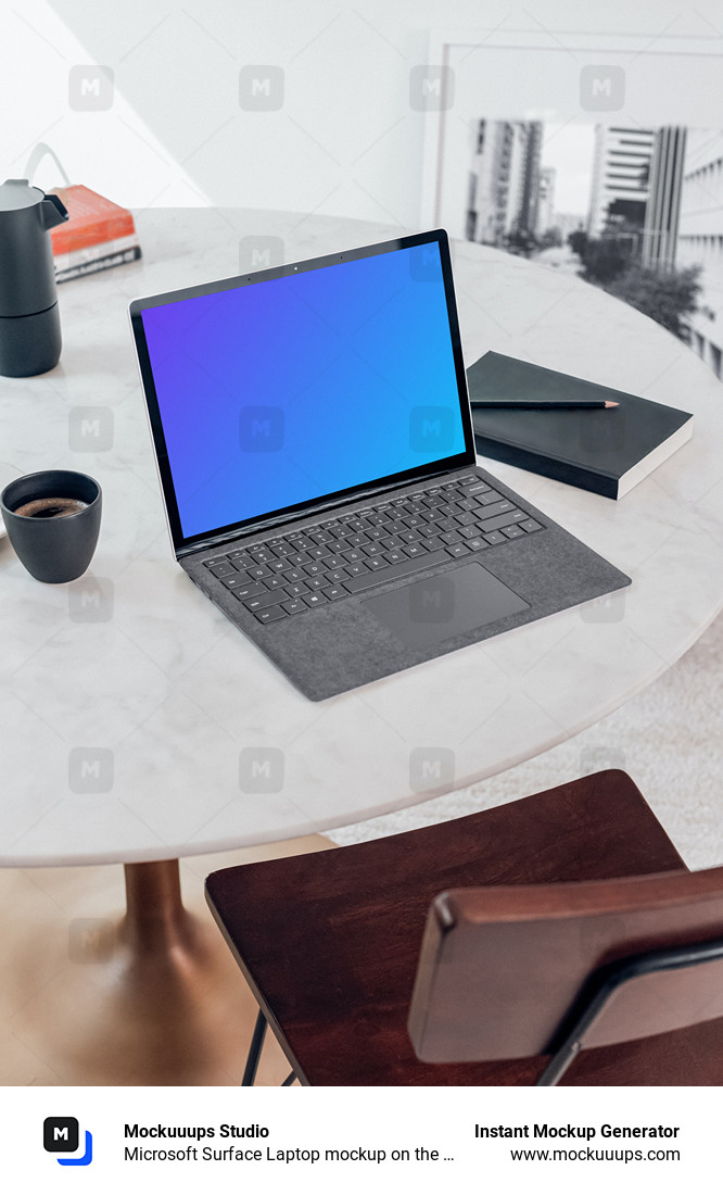 Microsoft Surface Laptop mockup on the white table