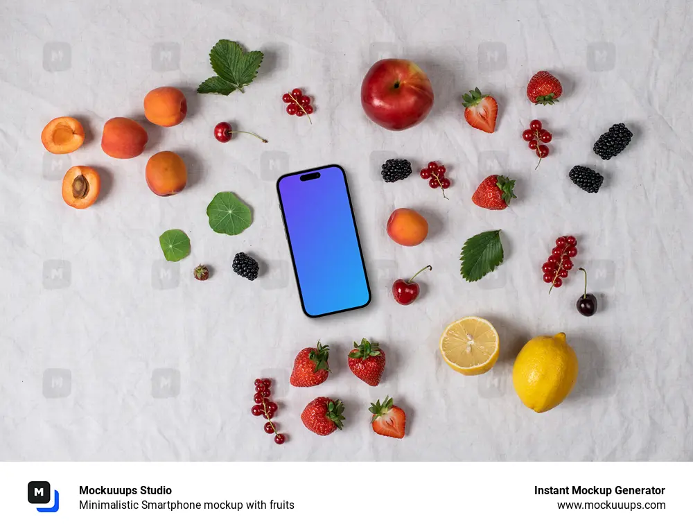 Minimalistic Smartphone mockup with fruits