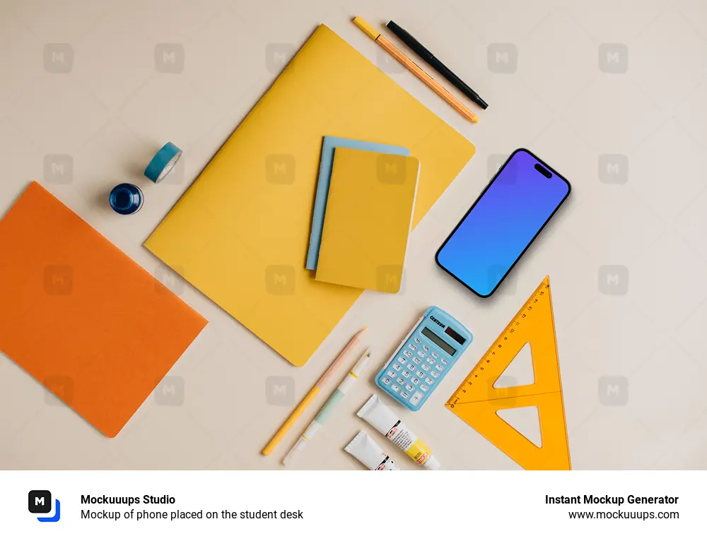 Mockup of phone placed on the student desk
