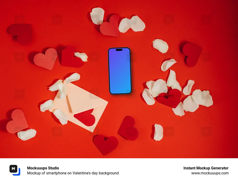 Mockup of smartphone on Valentine's day background