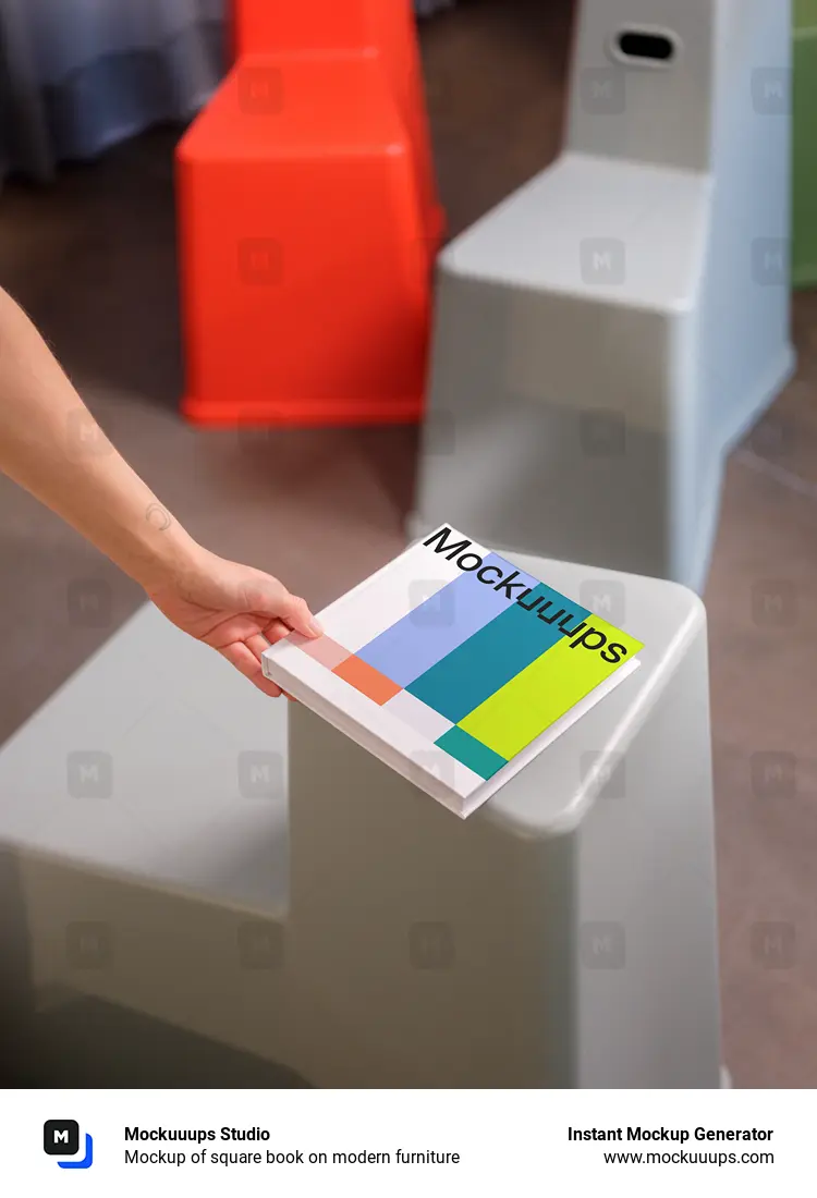 Mockup of square book on modern furniture
