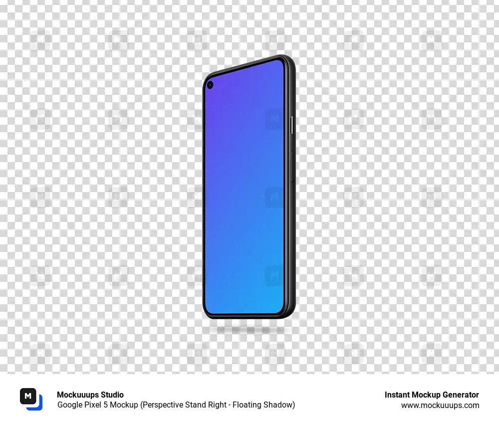 Google Pixel 5 Mockup (Perspective Stand Right - Floating Shadow)