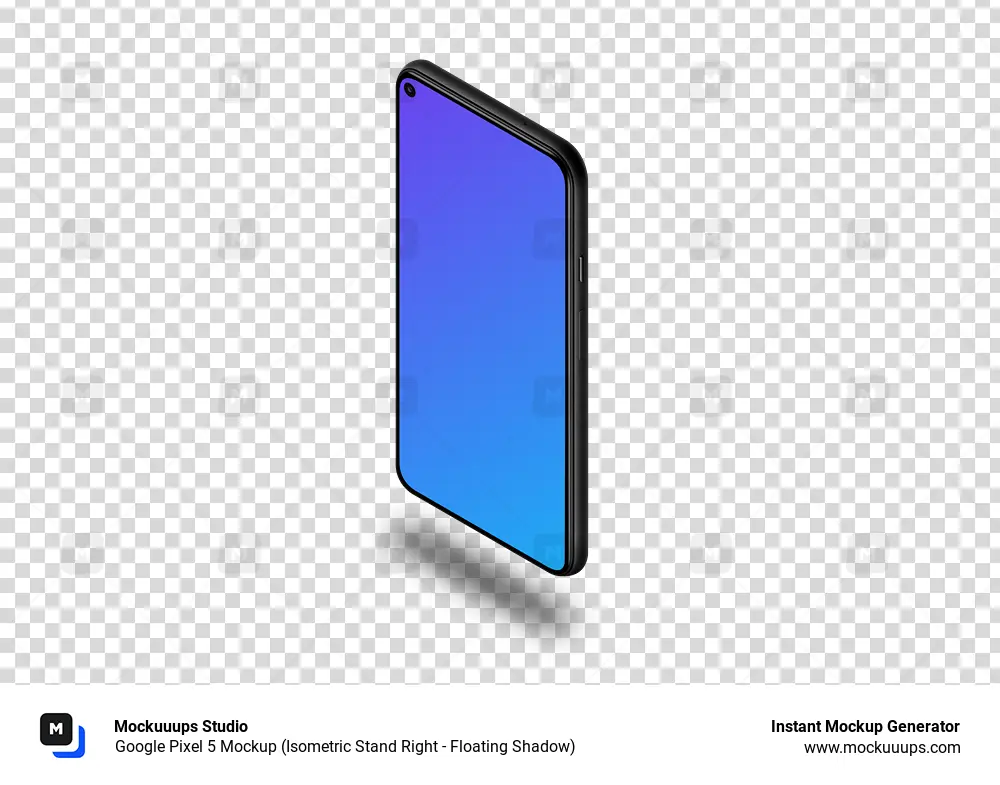 Google Pixel 5 Mockup (Isometric Stand Right - Floating Shadow)
