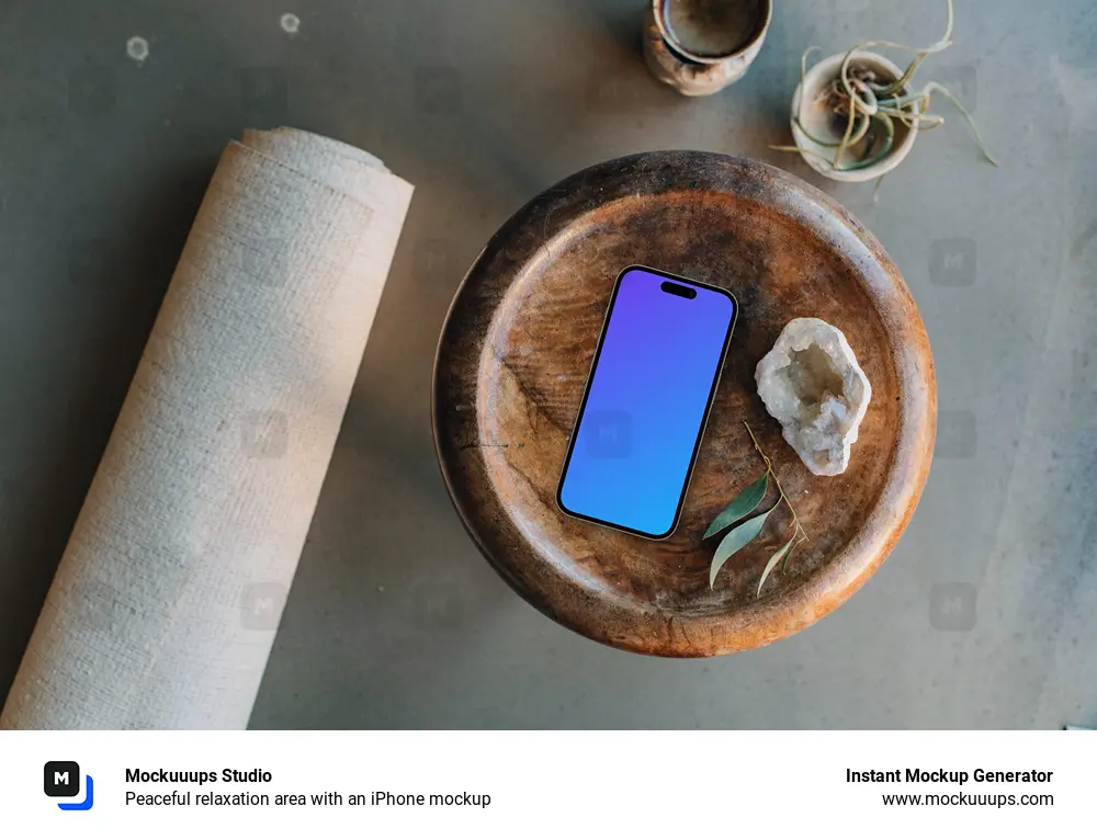 Peaceful relaxation area with an iPhone mockup