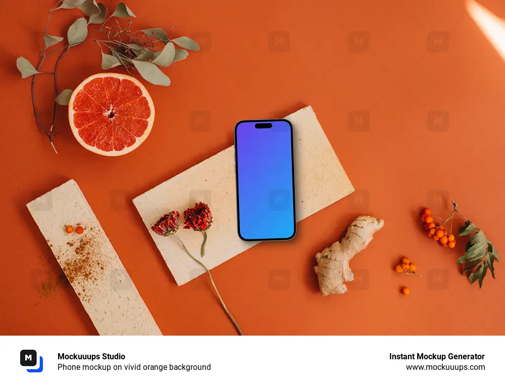 Phone mockup on vivid orange background