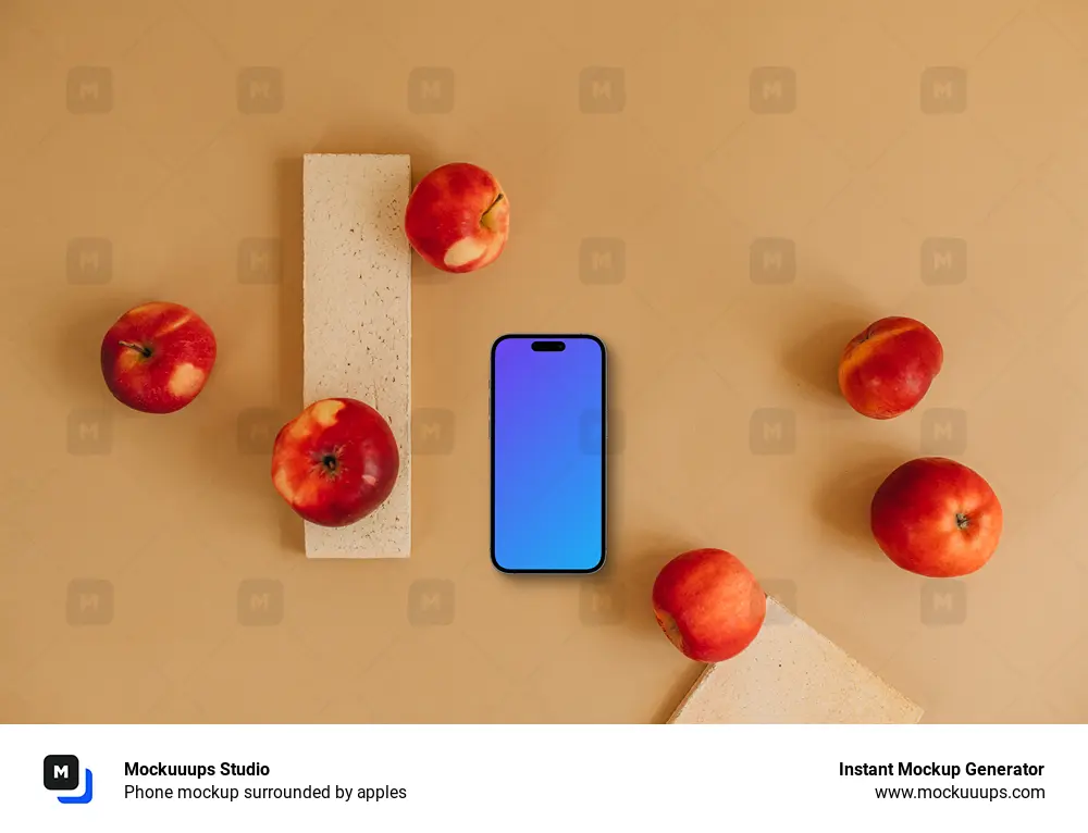 Phone mockup surrounded by apples