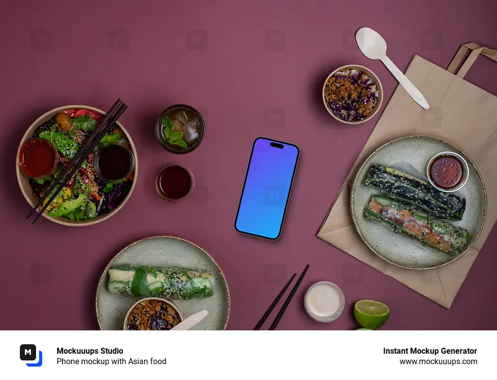 Phone mockup with Asian food