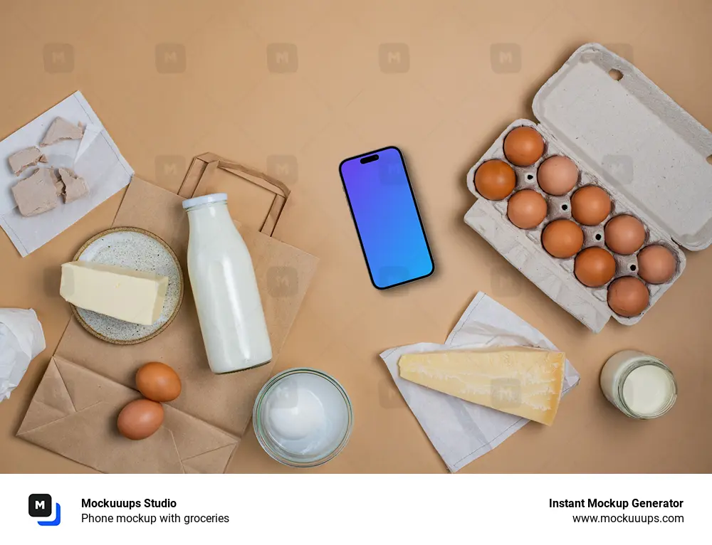 Phone mockup with groceries