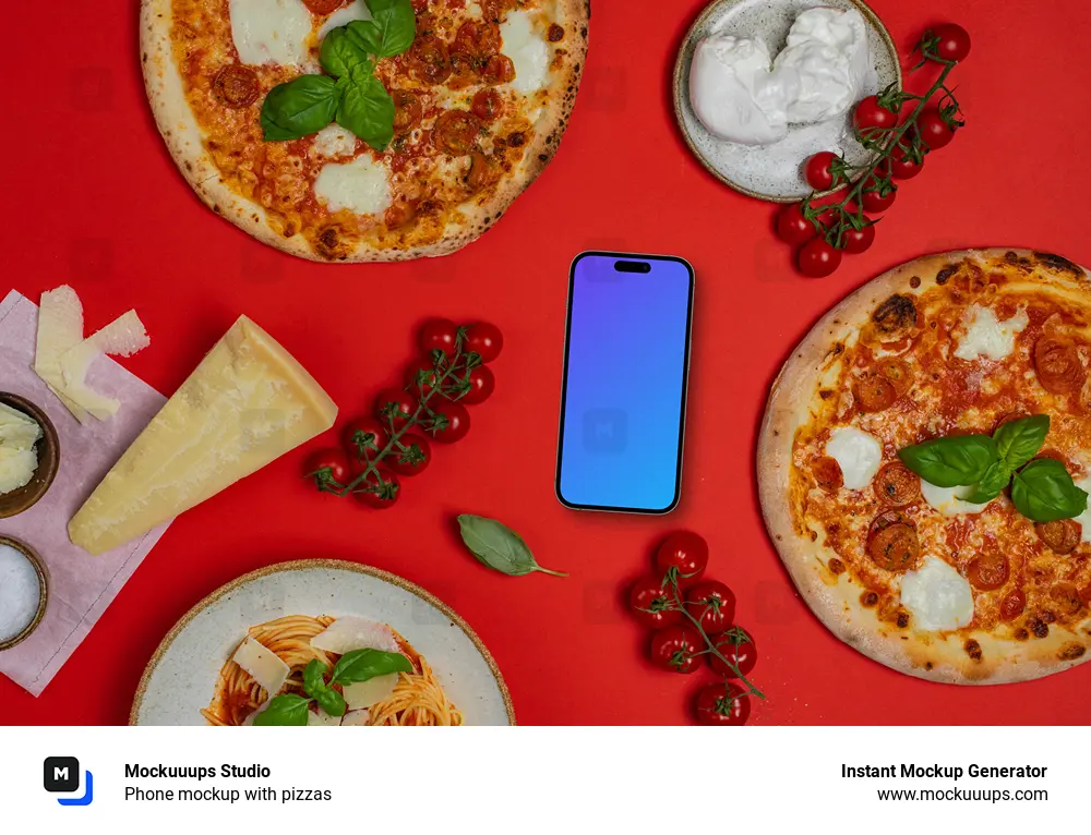 Phone mockup with pizzas