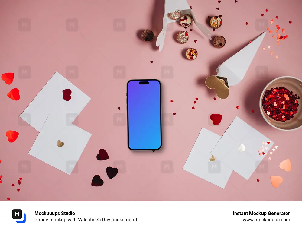 Phone mockup with Valentine’s Day background