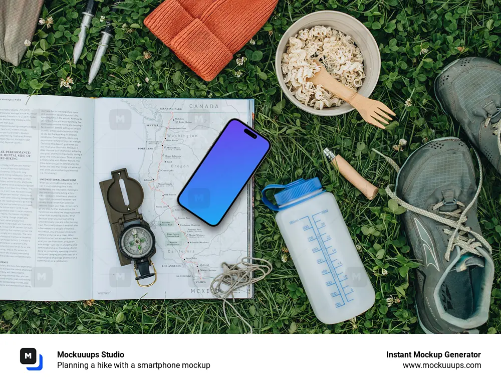Planning a hike with a smartphone mockup