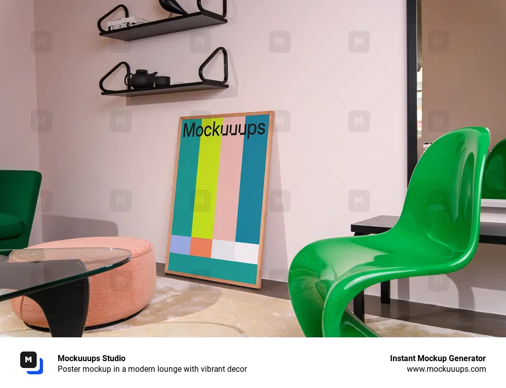Poster mockup in a modern lounge with vibrant decor