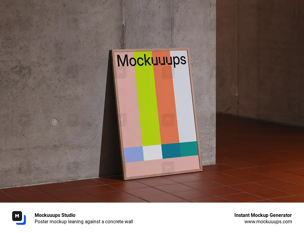 Poster mockup leaning against a concrete wall