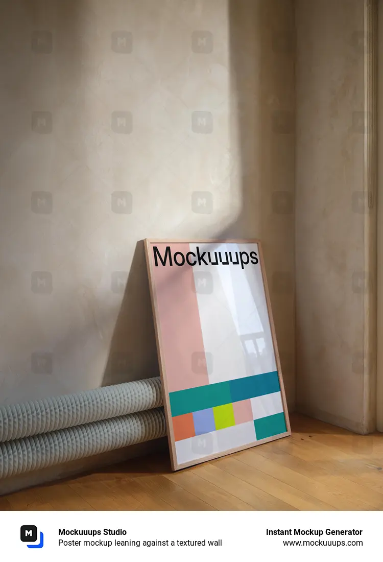 Poster mockup leaning against a textured wall