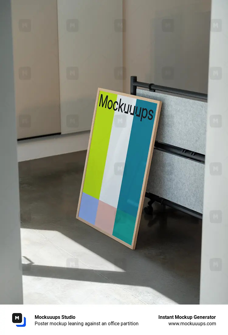 Poster mockup leaning against an office partition