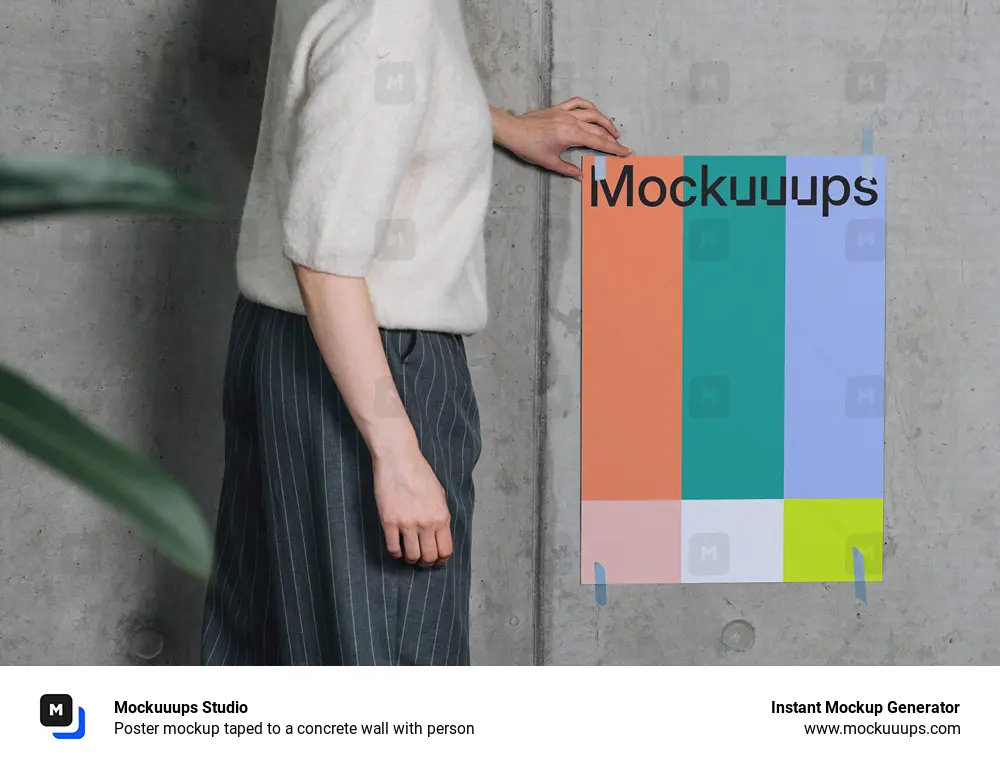 Poster mockup taped to a concrete wall with person