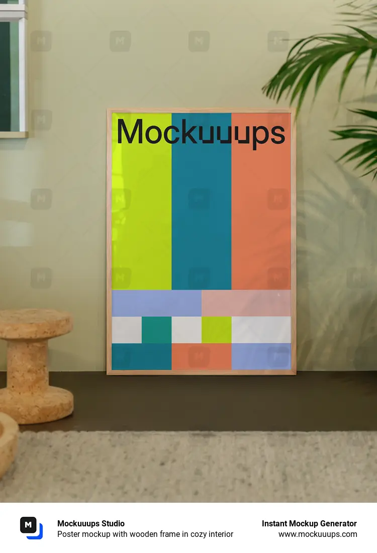 Poster mockup with wooden frame in cozy interior