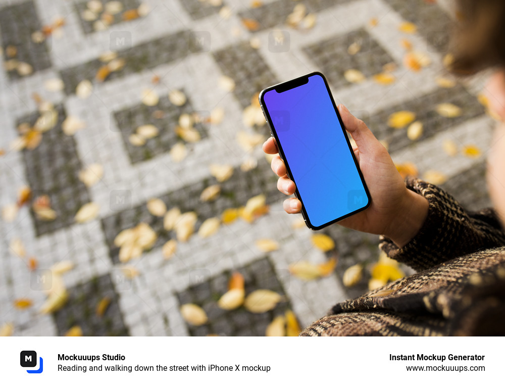 Reading and walking down the street with iPhone X mockup