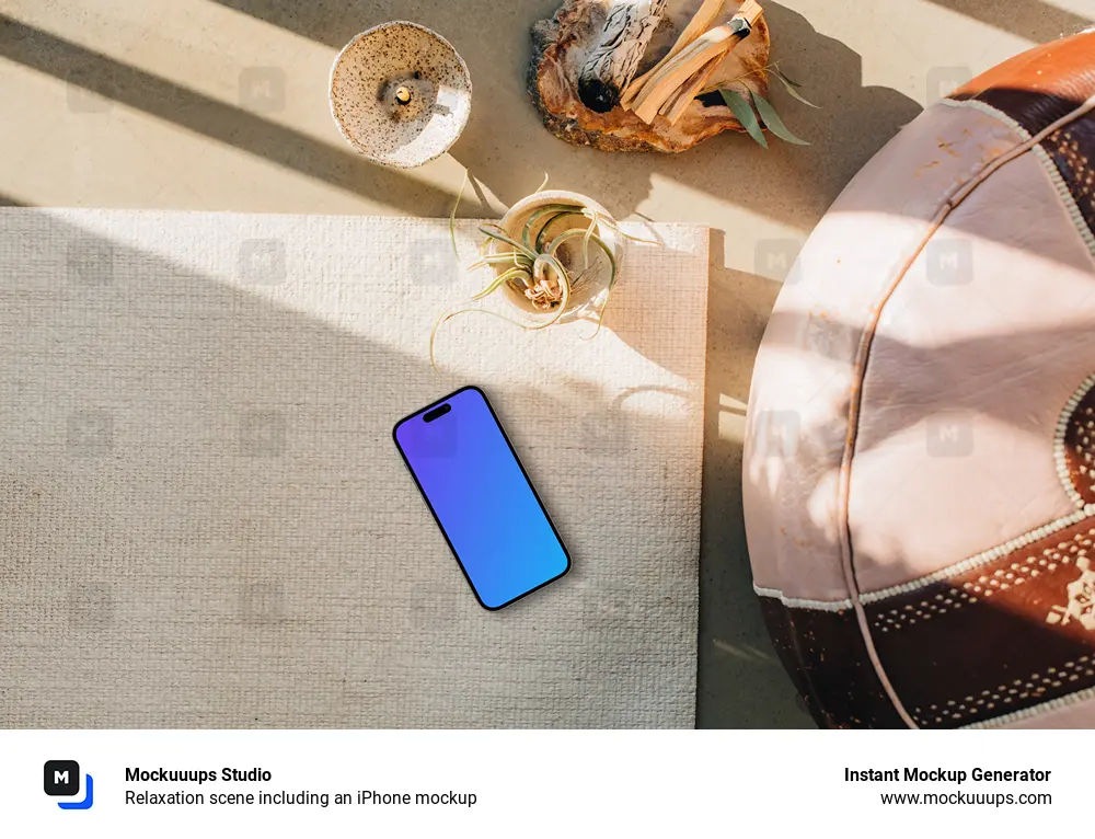 Relaxation scene including an iPhone mockup