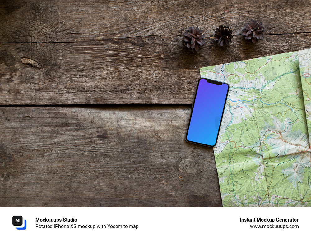 Rotated iPhone XS mockup with Yosemite map