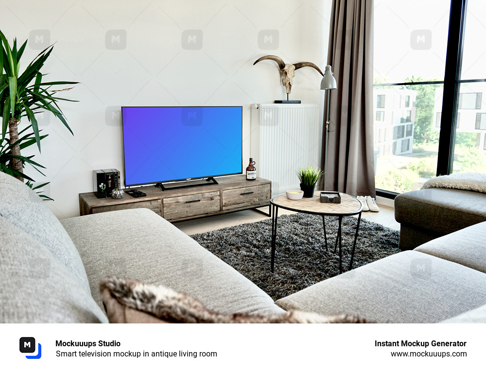 Smart television mockup in antique living room