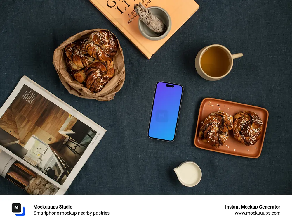 Smartphone mockup nearby pastries