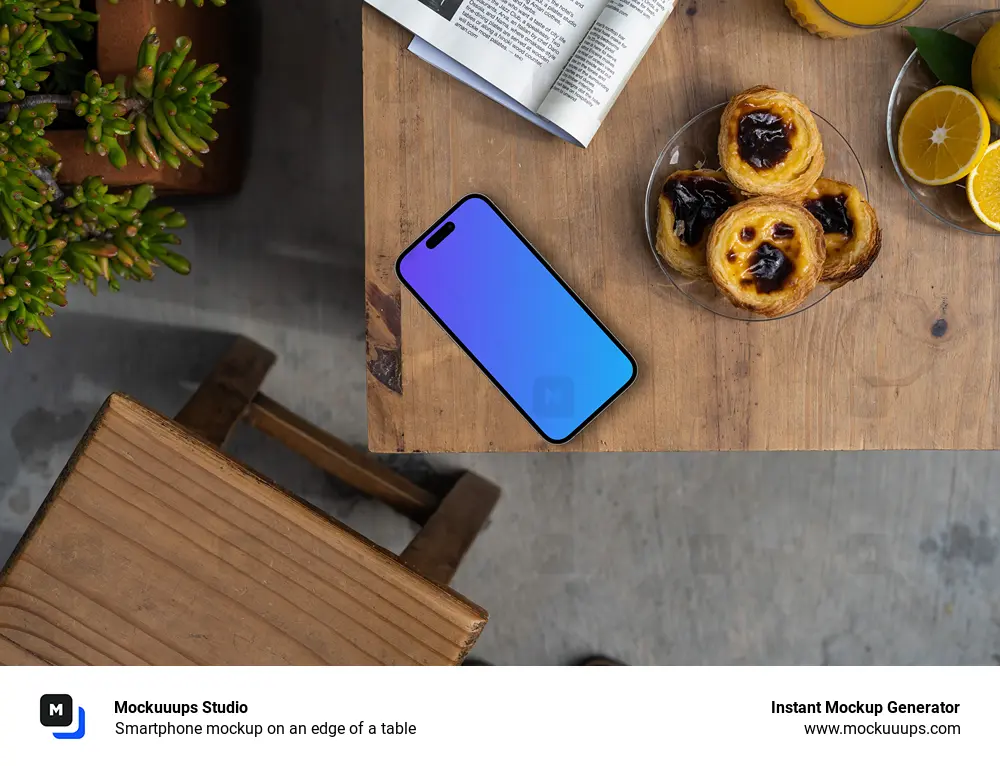 Smartphone mockup on an edge of a table