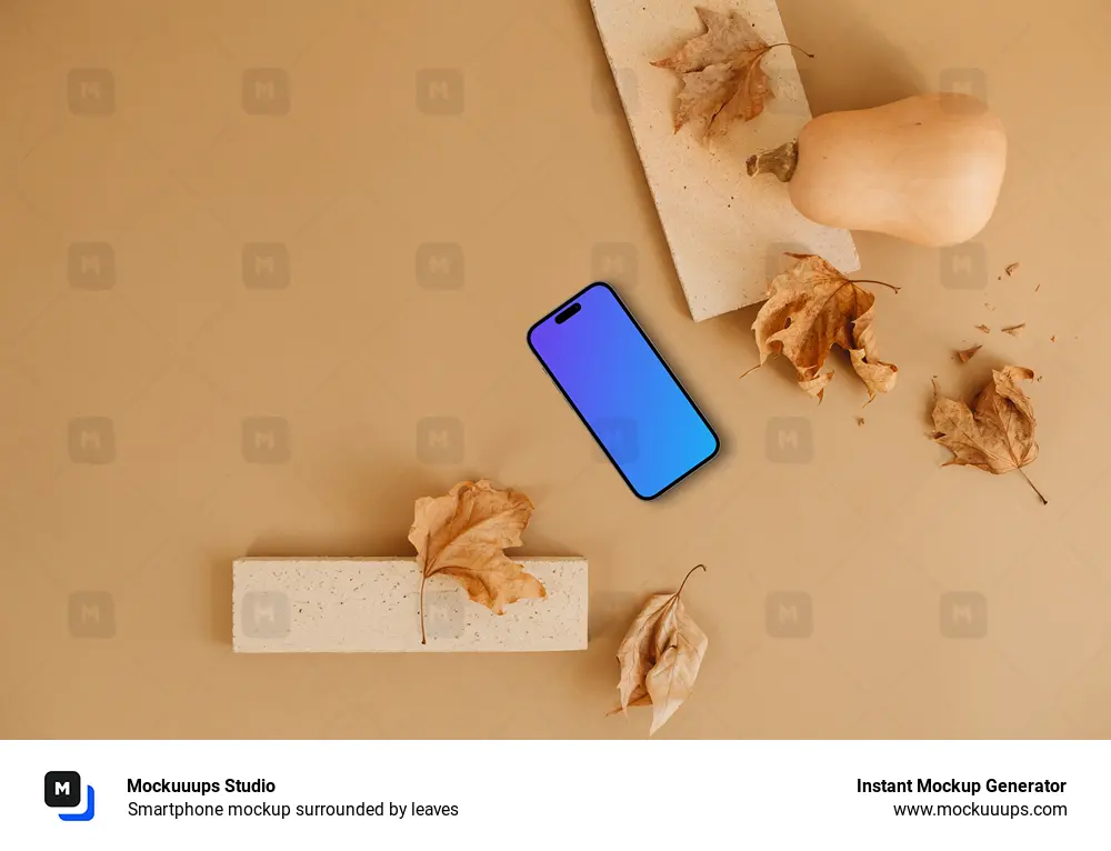 Smartphone mockup surrounded by leaves