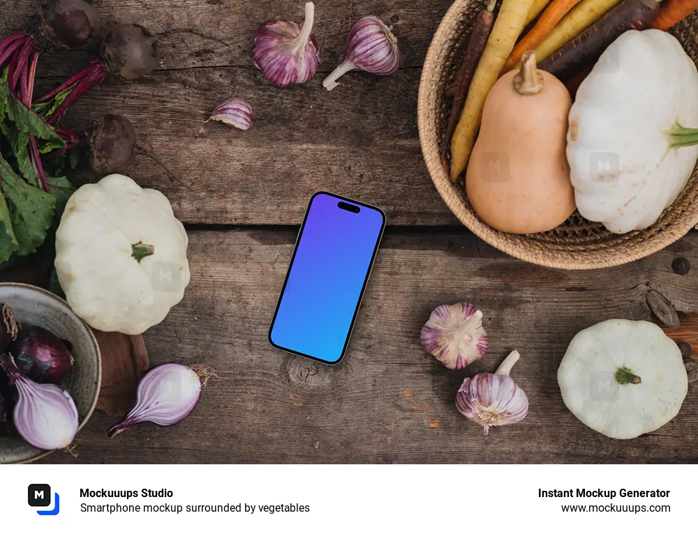 Smartphone mockup surrounded by vegetables