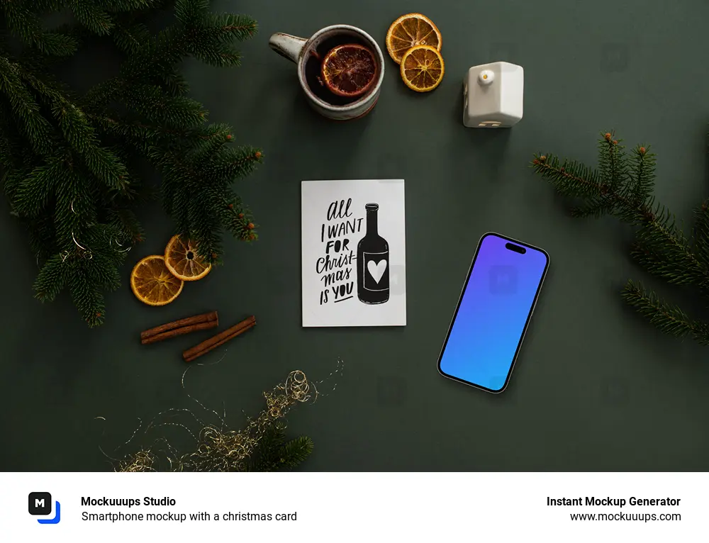 Smartphone mockup with a christmas card
