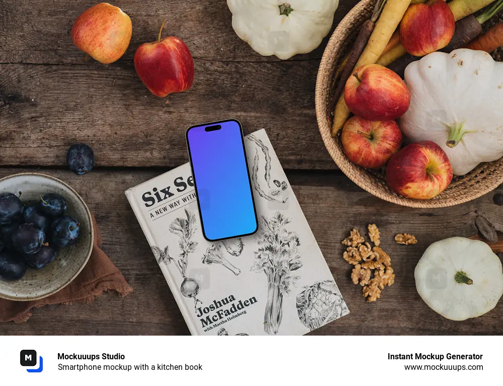 Smartphone mockup with a kitchen book