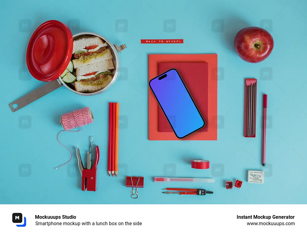 Smartphone mockup with a lunch box on the side