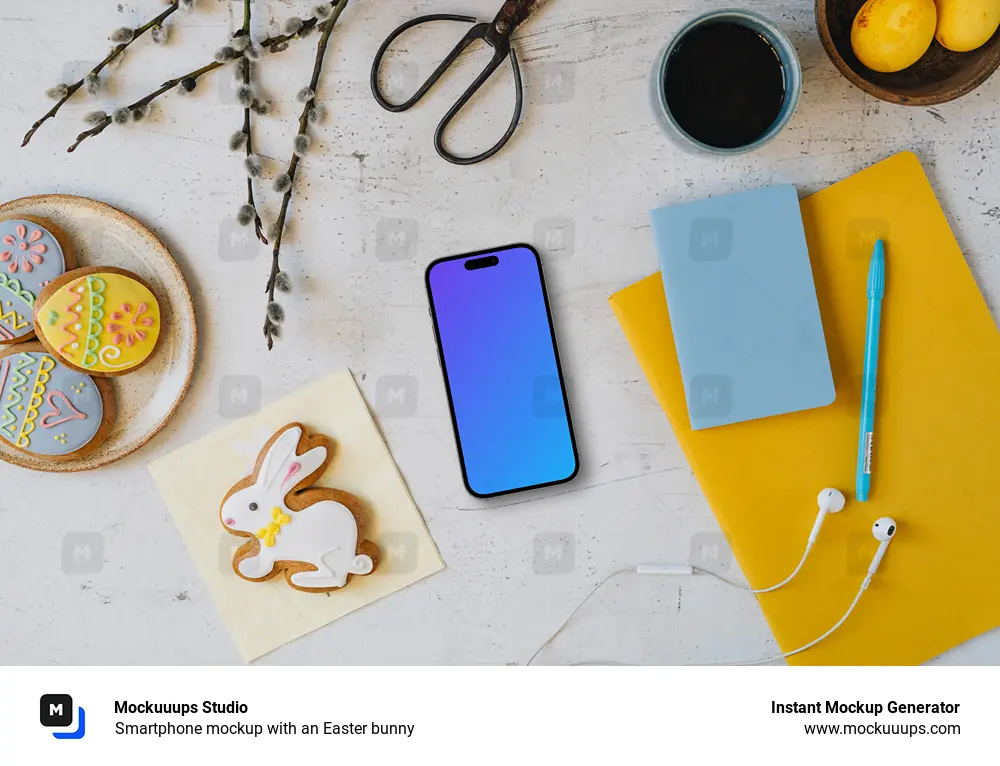 Smartphone mockup with an Easter bunny