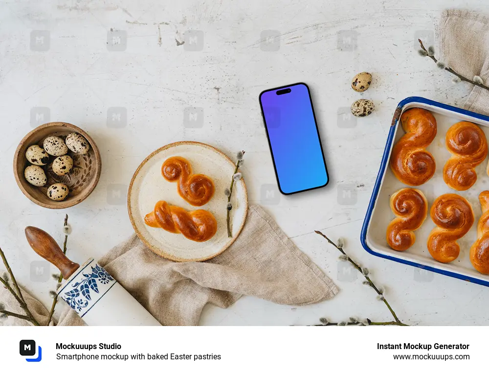 Smartphone mockup with baked Easter pastries