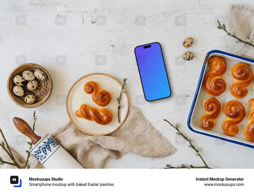 Smartphone mockup with baked Easter pastries