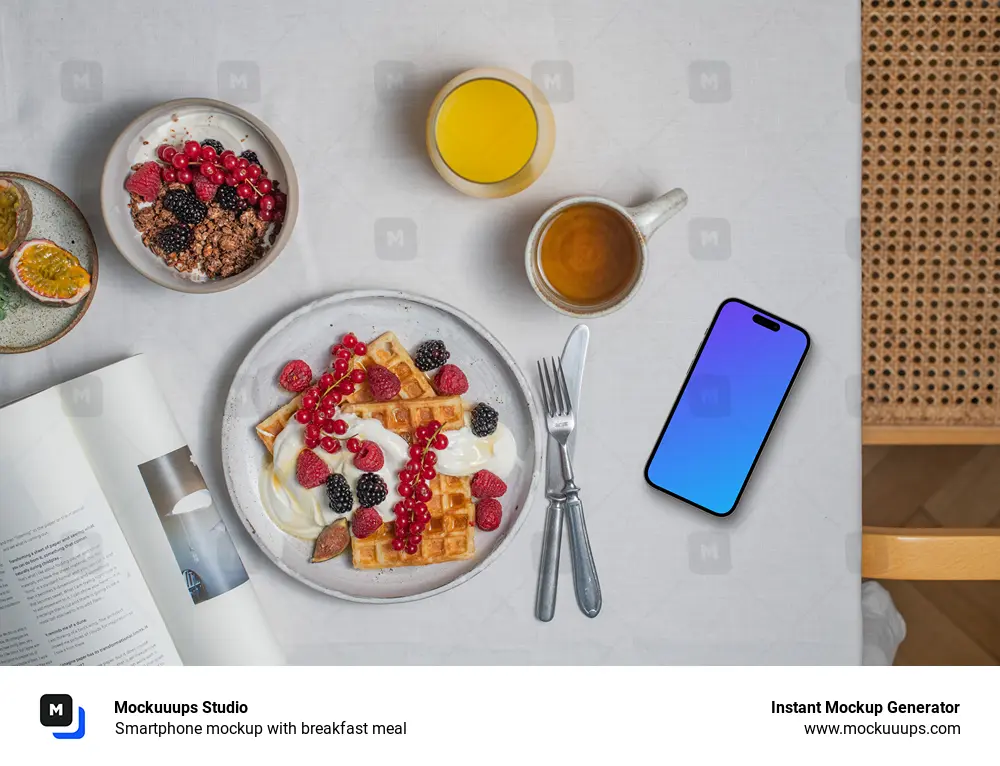 Smartphone mockup with breakfast meal