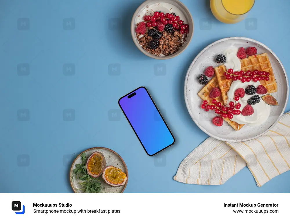 Smartphone mockup with breakfast plates