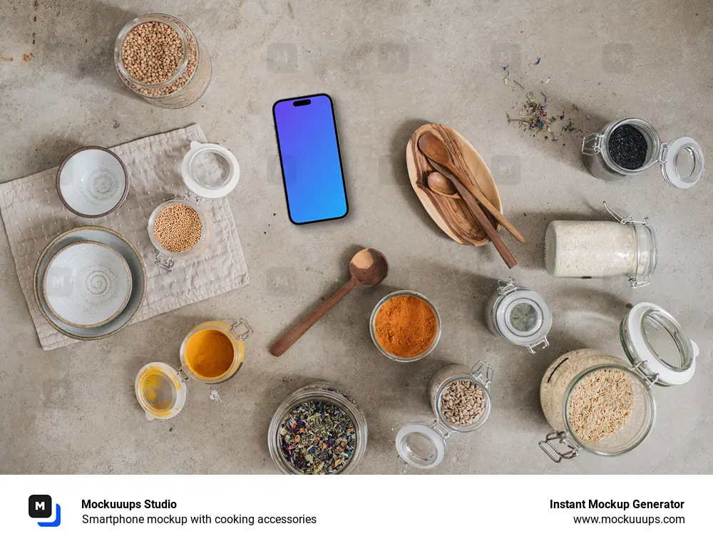 Smartphone mockup with cooking accessories