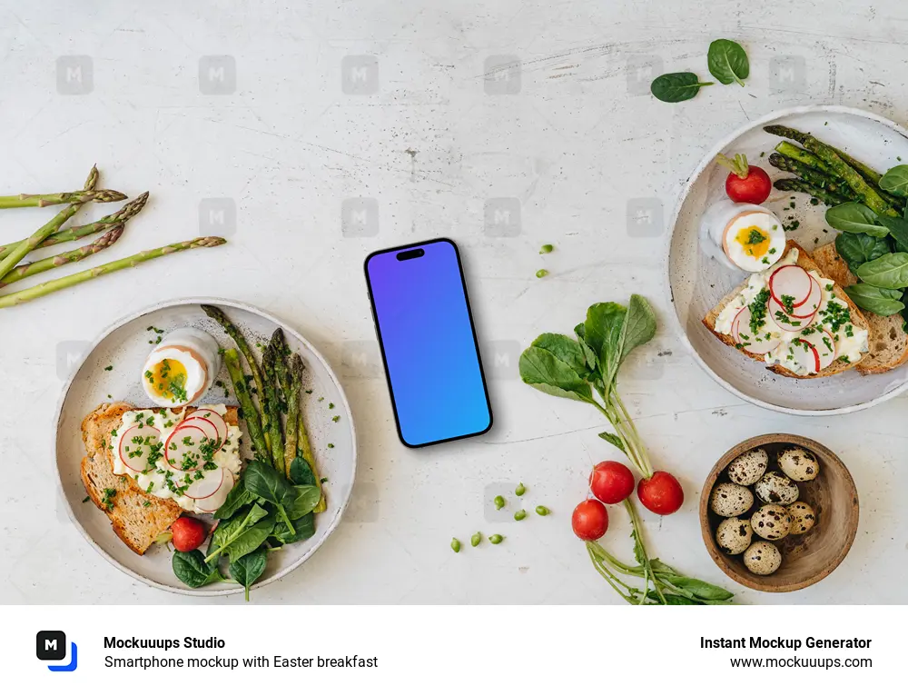 Smartphone mockup with Easter breakfast